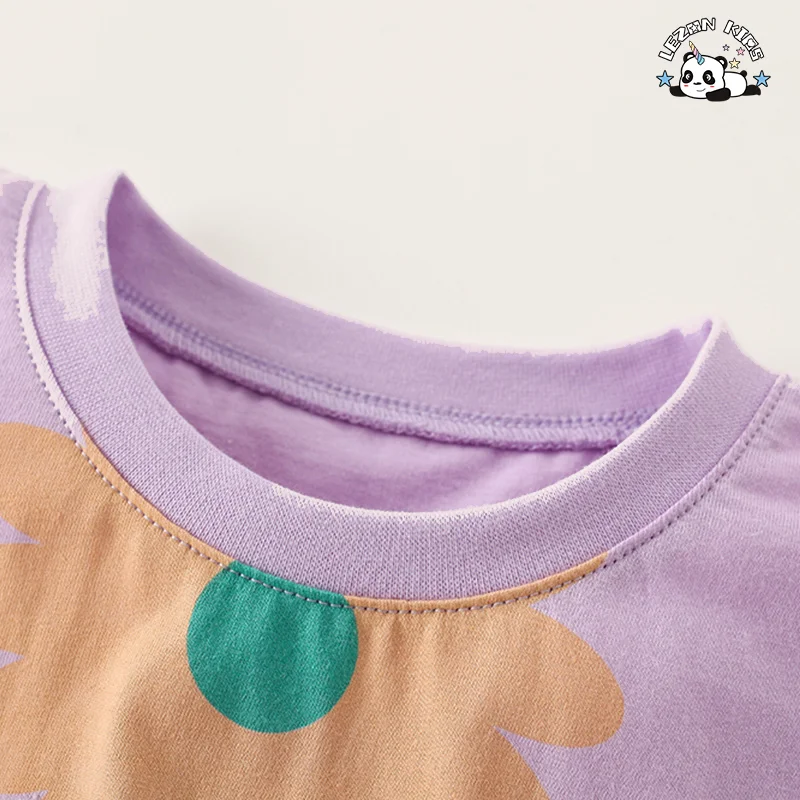 LEZONKIDS - New Arrivals Children Short Sleeve Shorts with Round Neck Flowers Print Sets for Children